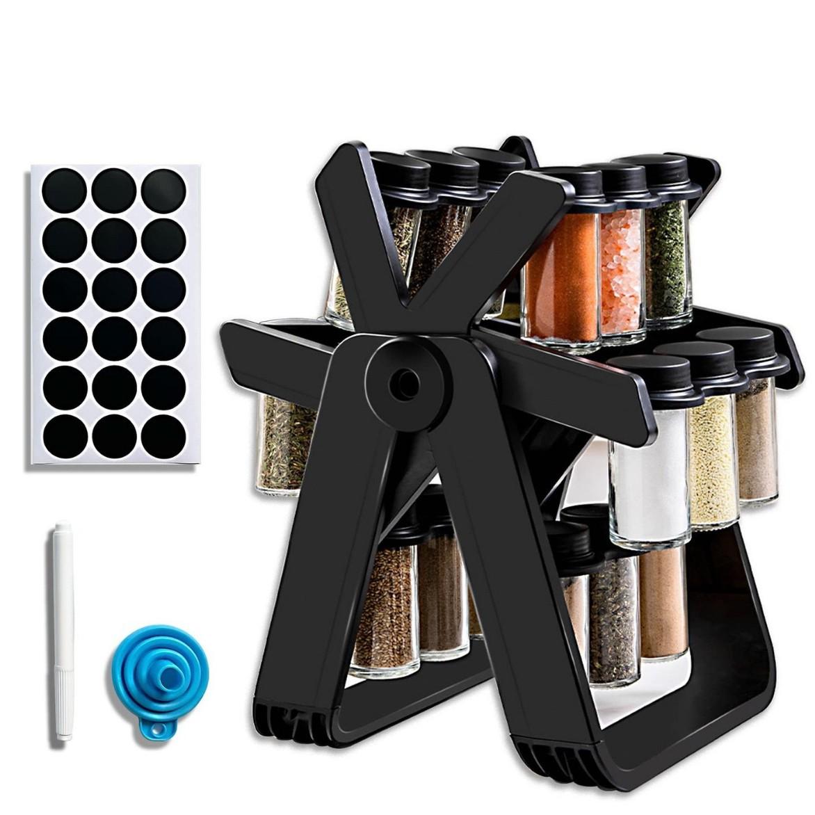 360° Rotating Ferris Wheel Spice Rack Sealed Moisture-Proof Kitchen Storage for Seasoning Jars & Bottles чёрный