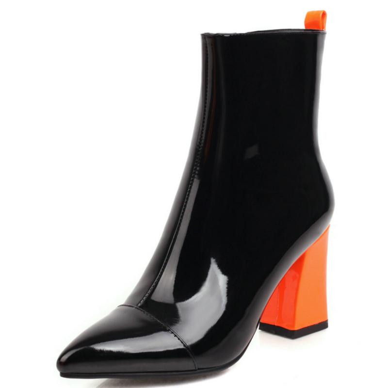 Móda Móda Dámské kotníkové boty Cukrová lakovaná kůže Žluté Růžové boty Dámské Vodotěsné Blokové podpatky Špičaté Párty boty Pro ženy