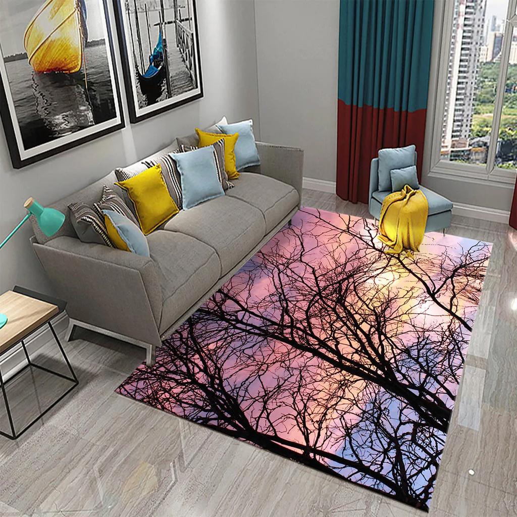 3D Branch Carpet Winter Tree Without Leaves Pattern Carpet Doormat Kitchen Bathroom Anti-Slip Living Room Bedroom Floor Mat Rug