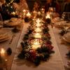 Winter Wedding Table Accents Christmas Candle Ring Wreath, Artificial Pine Wreath with Red Berries Greenery Decor White Flowers, Holiday Centerpiece