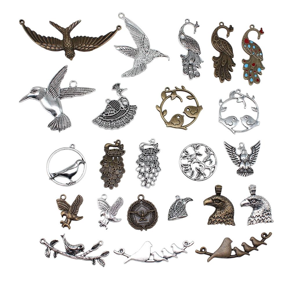 5pcs Big Bird Pendant Charms Antique Silver Color Pendants Making DIY Handmade Tibetan Finding Jewelry