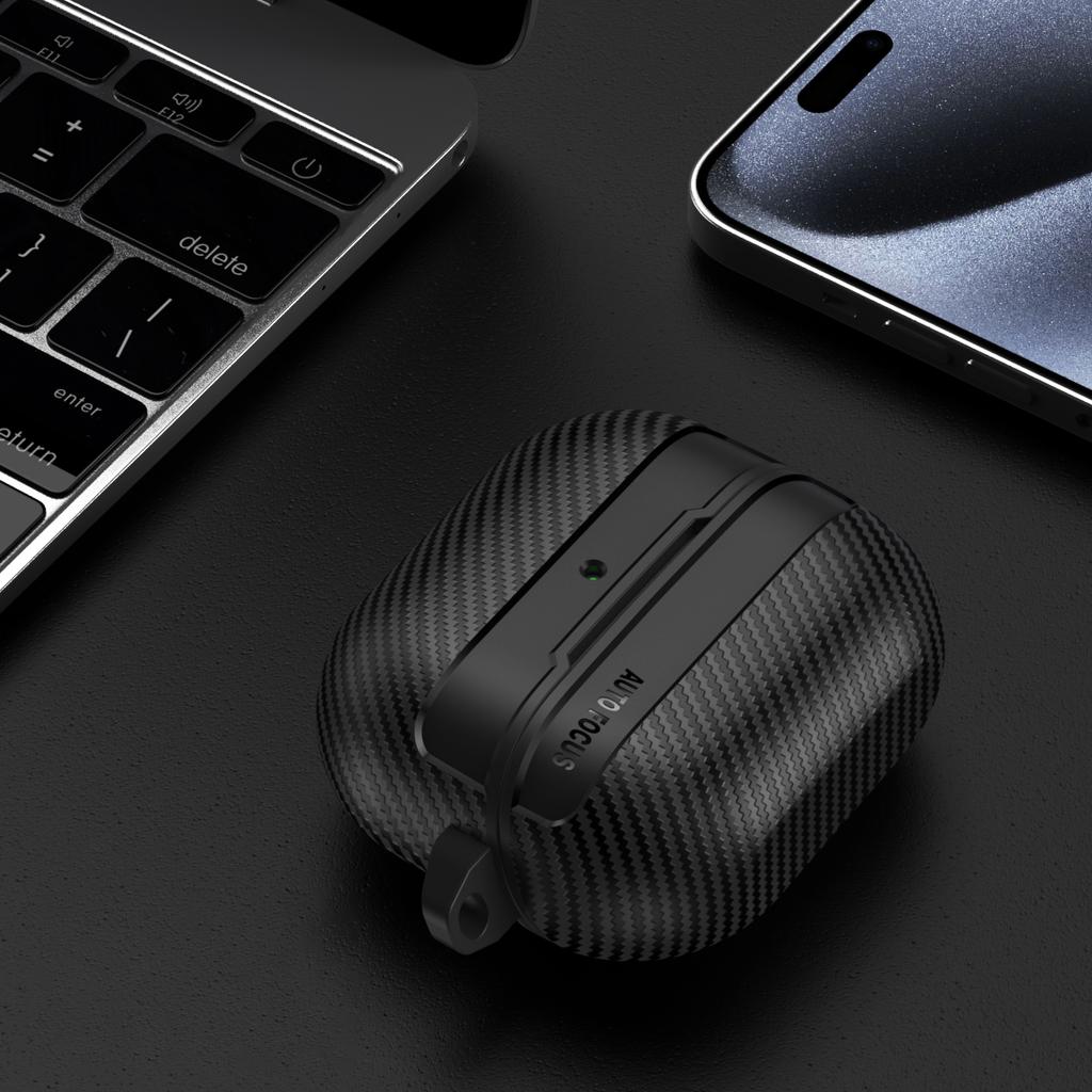 For Samsung Galaxy Buds3/Buds3 Pro Case Carbon Fiber Texture TPU Earbuds Protective Cover with Hook