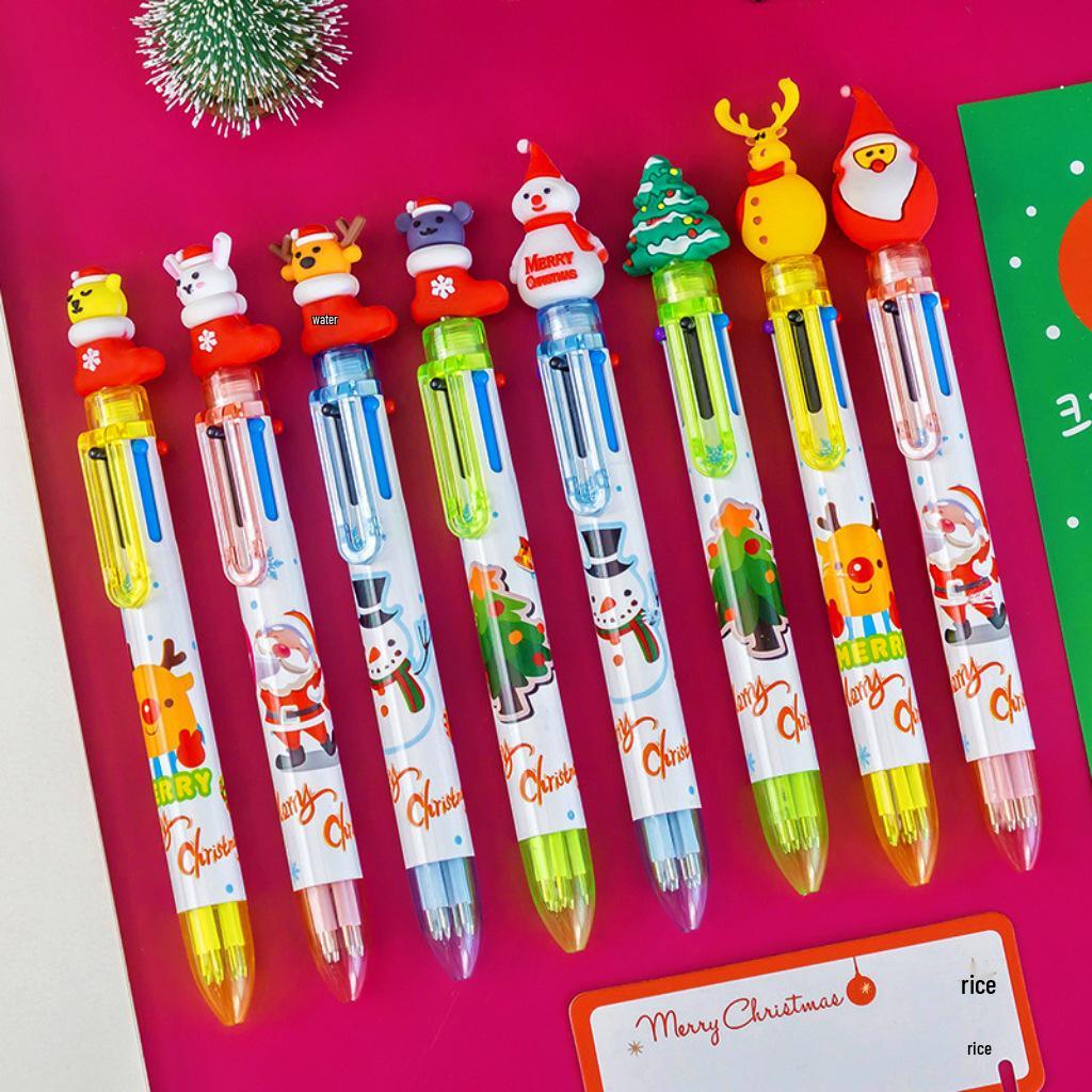 Festive Six-Color Christmas Tree & Reindeer Ballpoint Pen