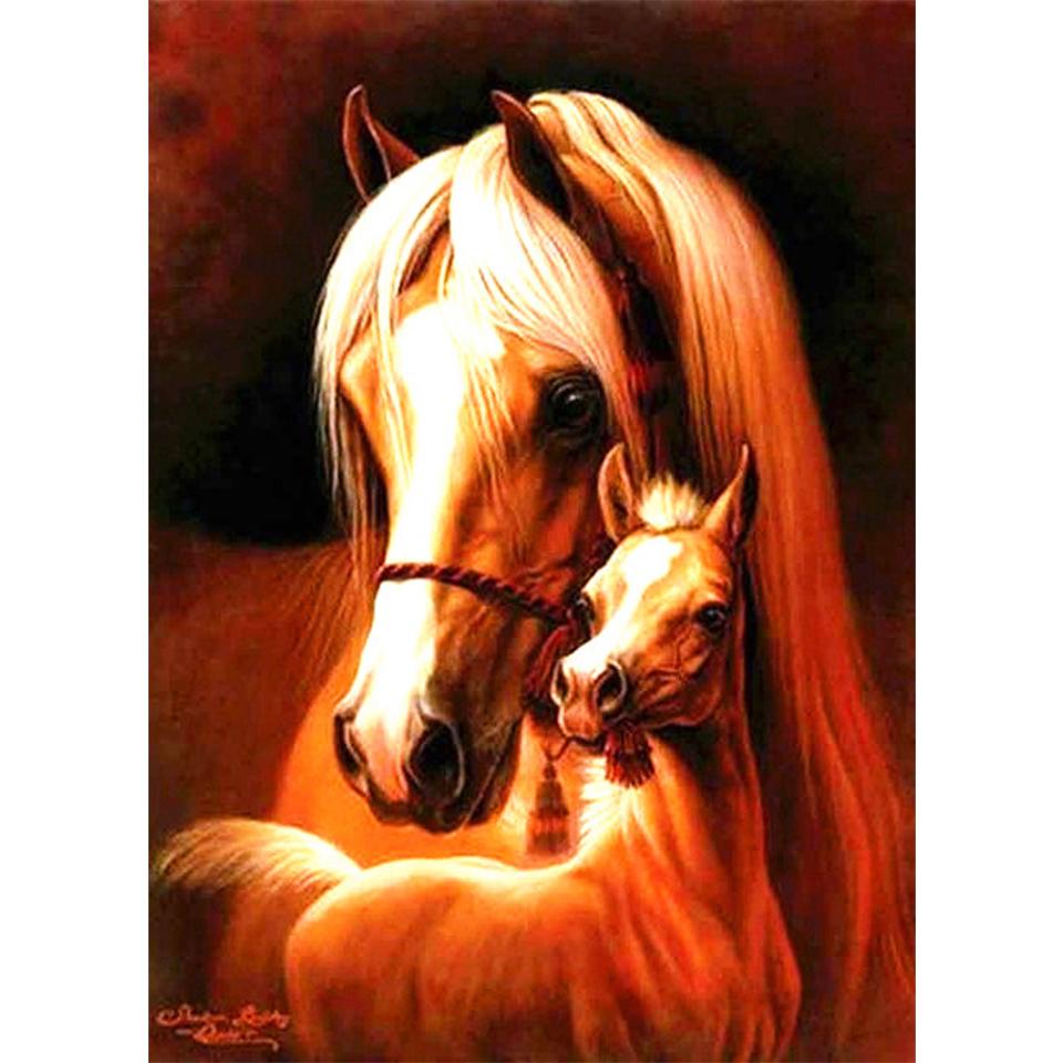 5D-Runddiamantgemälde mit Tierdiamantstickerei „;Pferd"; Strass-Mosaik-Bild, Kreuzstich-Set, DIY-Heimdekoration, Geschenk