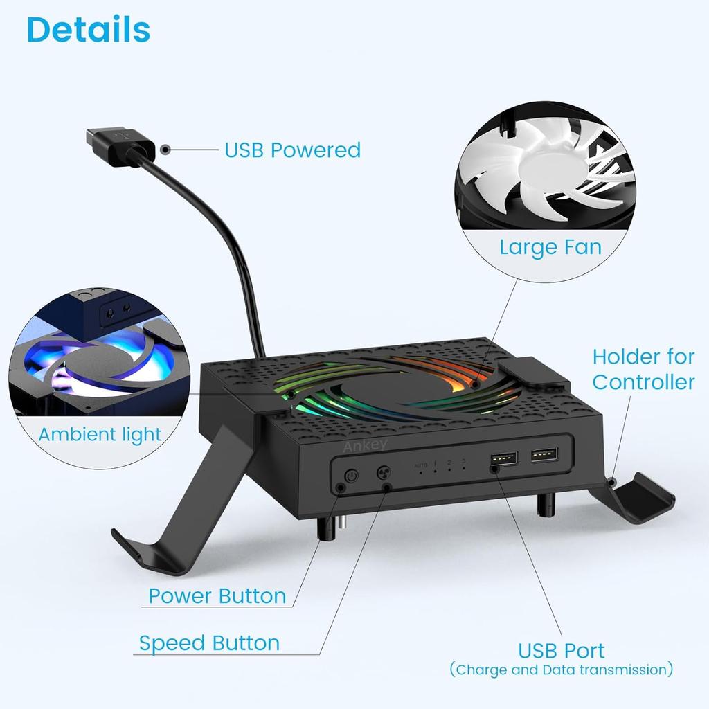 Automatic Cooling Fan for Xbox Series X Console, Temperature-Controlled Cooling Fan System 2 Holders for Controller Headphone Low Noise RGB Light 2