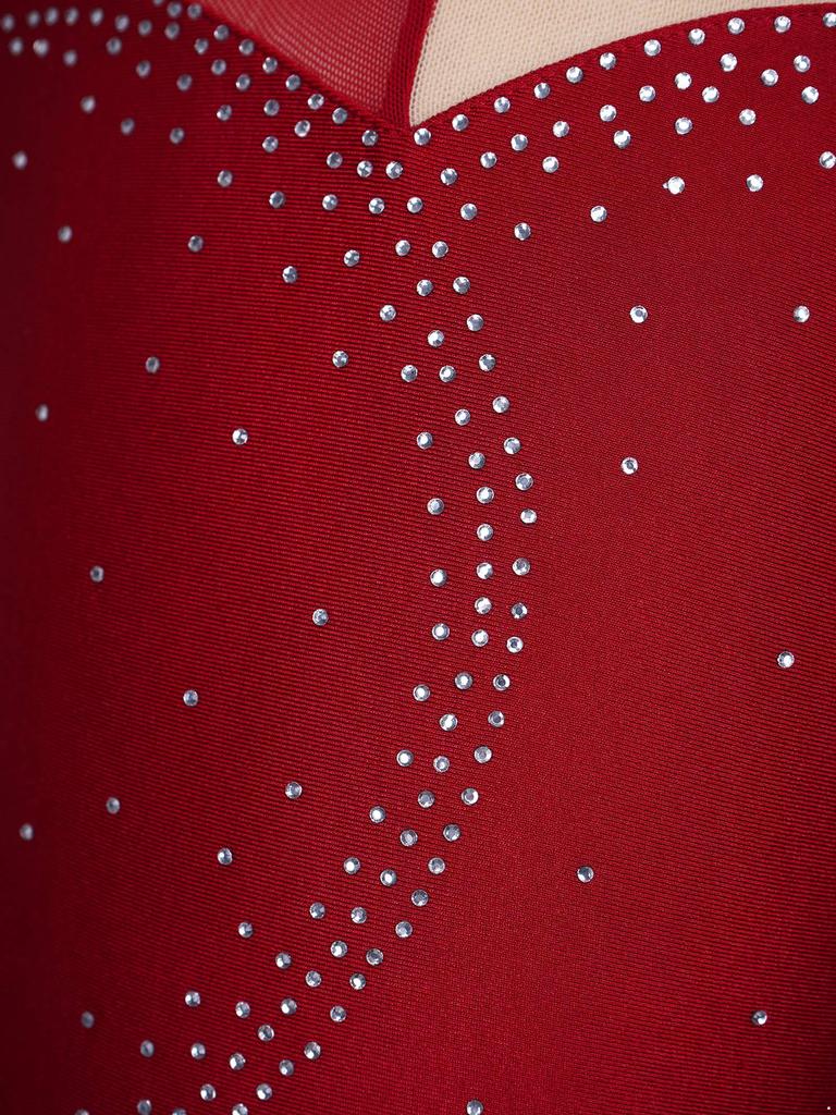 Girls Dance Dress Long Sleeve Round Neck Patchwork Design Hollow Back Rhinestone Detail Skating Costume