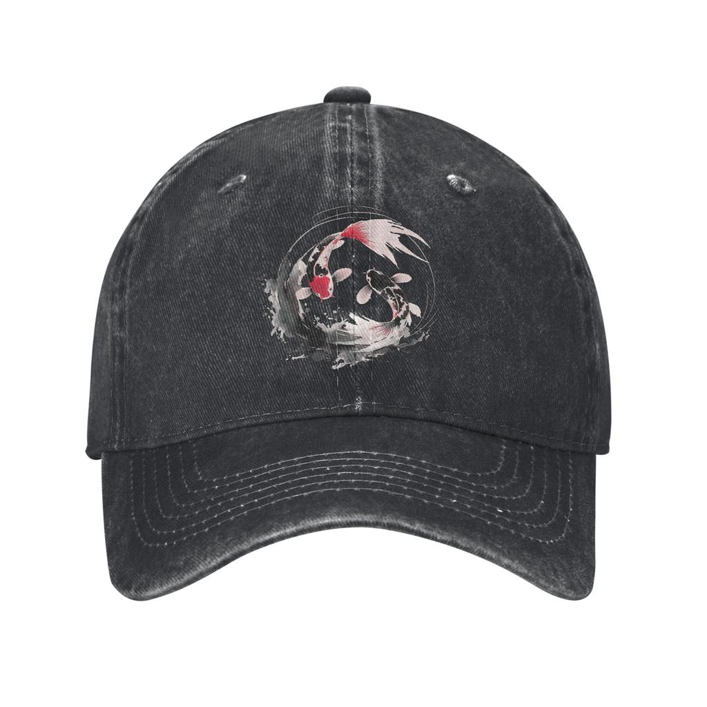 Yin and Yang Japanese Koi Fish Baseball Cap Vintage Distressed Washed Snapback Hat for Unisex Women Golf Adjustable Hats Cap