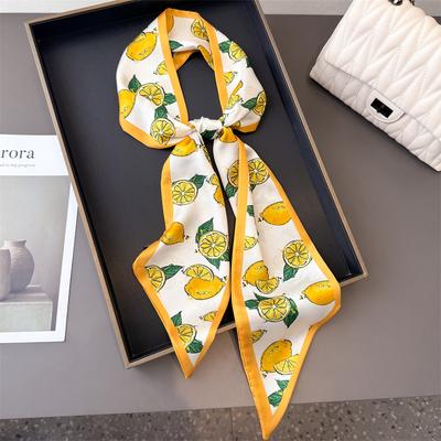 2025 New Korean Fruit Pattern Narrow Long Satin Scarf For Women With Hair Tie Scarf Professional Scarf Ribbon Tied Bag