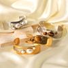 Hollow-out Stainless Steel Tiger Eye Open Bangle for Women, Pearl Bracelet, Titanium Steel Jewelry, Non-fading Accessory