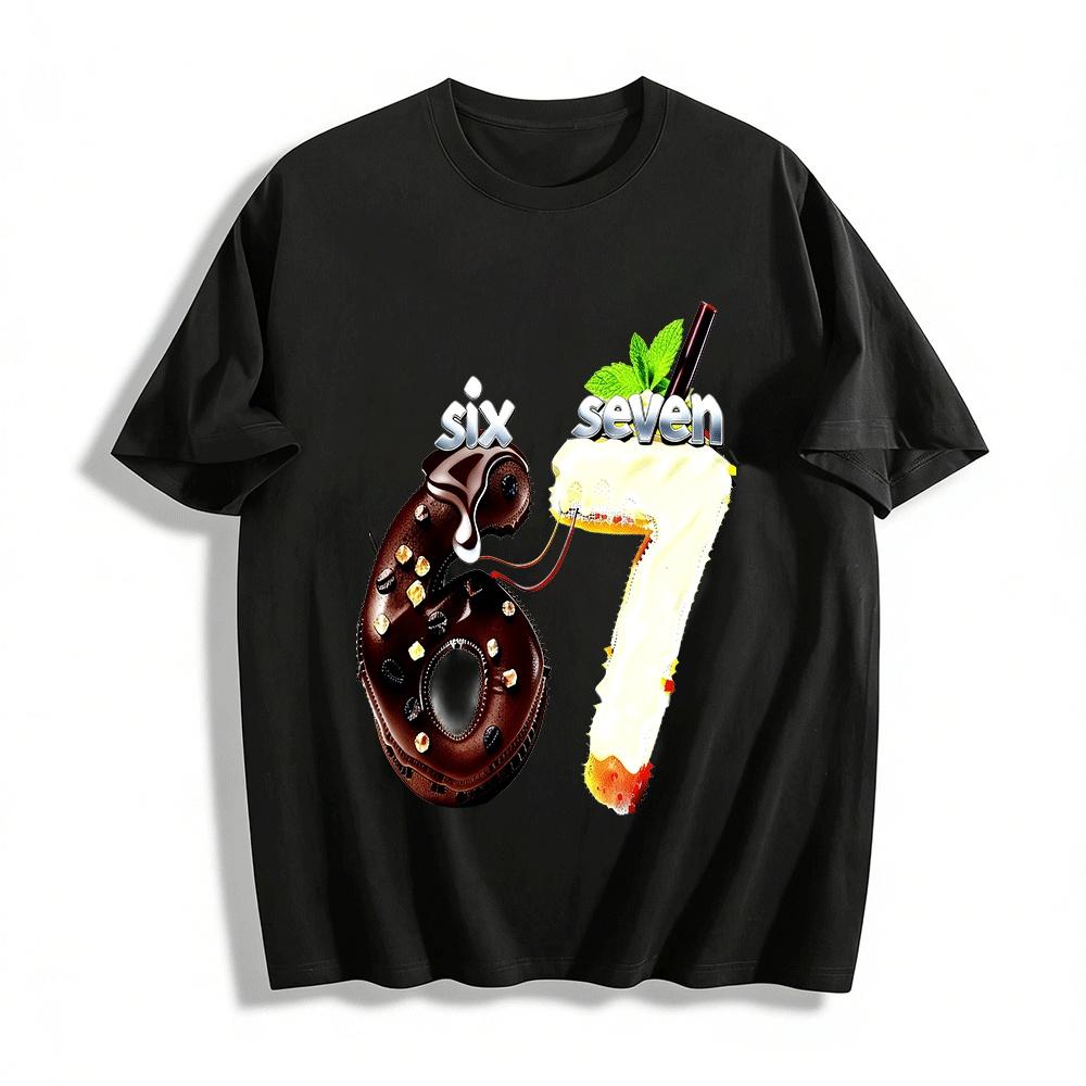 

Funny Food Number Six Seven Graphic Print Casual T-Shirt Pure cotton T-shirt XXS