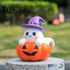 Halloween Party Supplies Ghost Figurine, Cute Spooky On Pumpkin Decoration, Resin Small Desktop Window Display Tabletop Ornament with Witch
