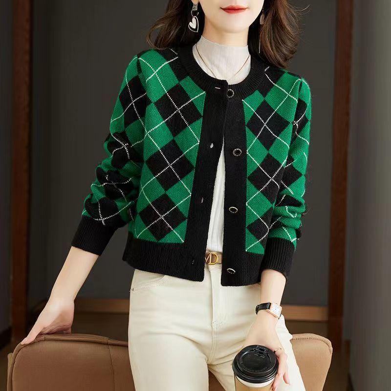 Pulover Cardigan Femeie 2023 Pulover de primăvară Cardigan tricotat cu gâtul în formă de O Femei Scurtă haină cu talie înaltă Pulover Cardigan Femei