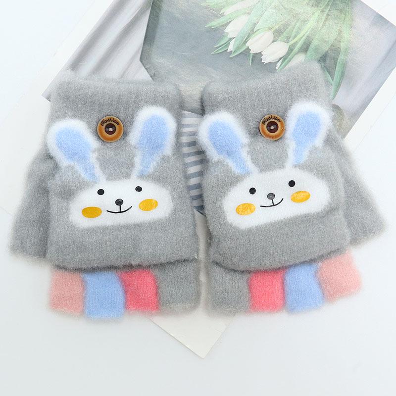 Children's Winter Wool Flip-Top Gloves - Warm, Cartoon Design for Elementary Boys & Girls