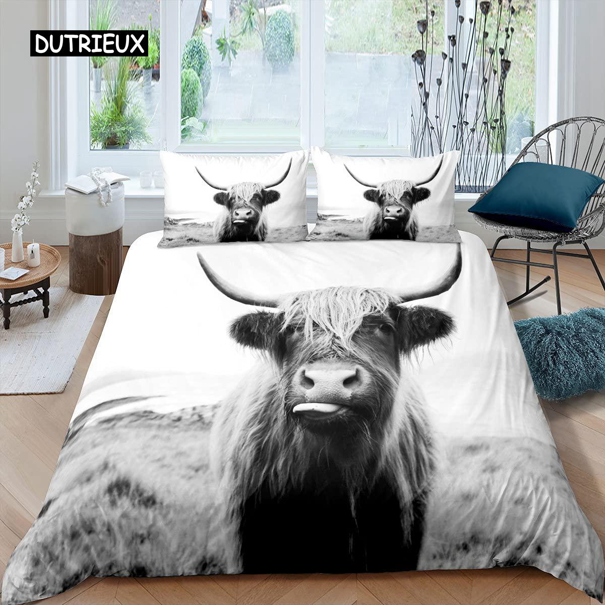 

Пододеяльник из хайлендской коровы King Sunflower Black Cattle Комплект постельного белья из микрофибры Farm Animal Cow Western Farmhouse Cattle Пододеяльник из плотной ткани EU King(240x220cm)