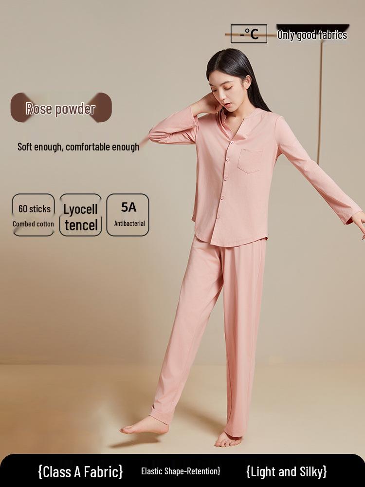 

Осенний женский пижамный комплект из тенселя и хлопка с длинным рукавом