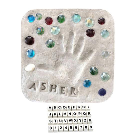 Large DIY Stepping Stone Kit, Square Handprint Stepping Stone, Mother s Day Keepsake Craft, Indoor Outdoor Garden Stone with 26 Letter 20cm