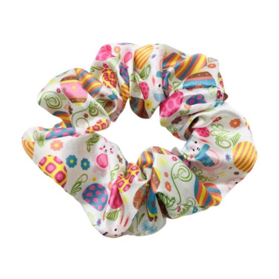 Women Hair Tie High Elasticity Colorful Easter Egg Print Hair Scrunchy Smooth Satin Texture Ponytail Holder Versatile Hair Accessory
