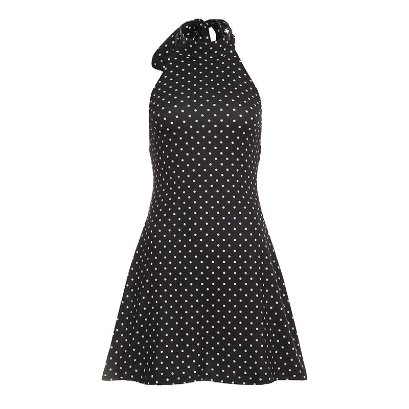 Sexy Polka Dot Print Halter Dress For Women Elegant Party Slim Backless Sleeveless Mini Dress Summer Vacation Outfits