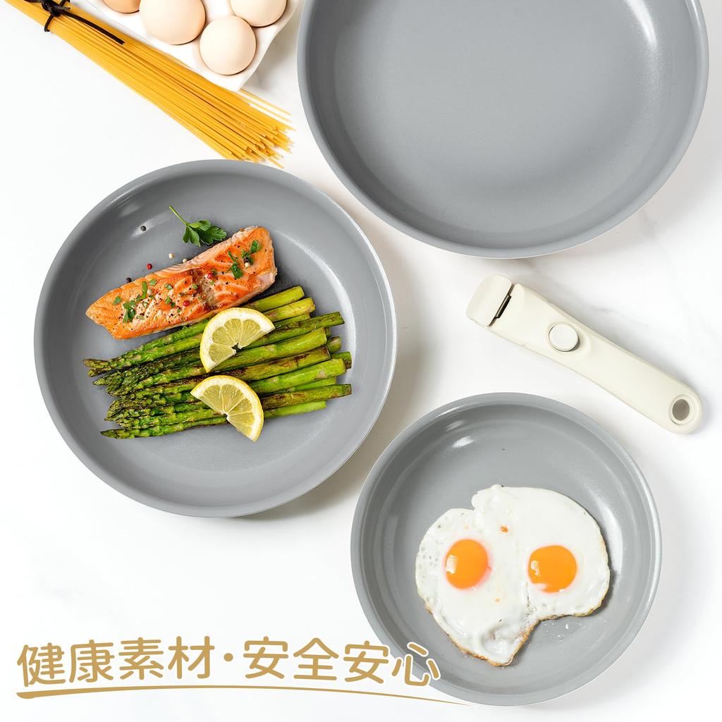 MICHELANGELO Frying Pan Set (20cm, 24cm, 28cm) - Induction and Gas Stove Compatible - Ceramic Coating - Detachable Handle - Lightweight - Durable