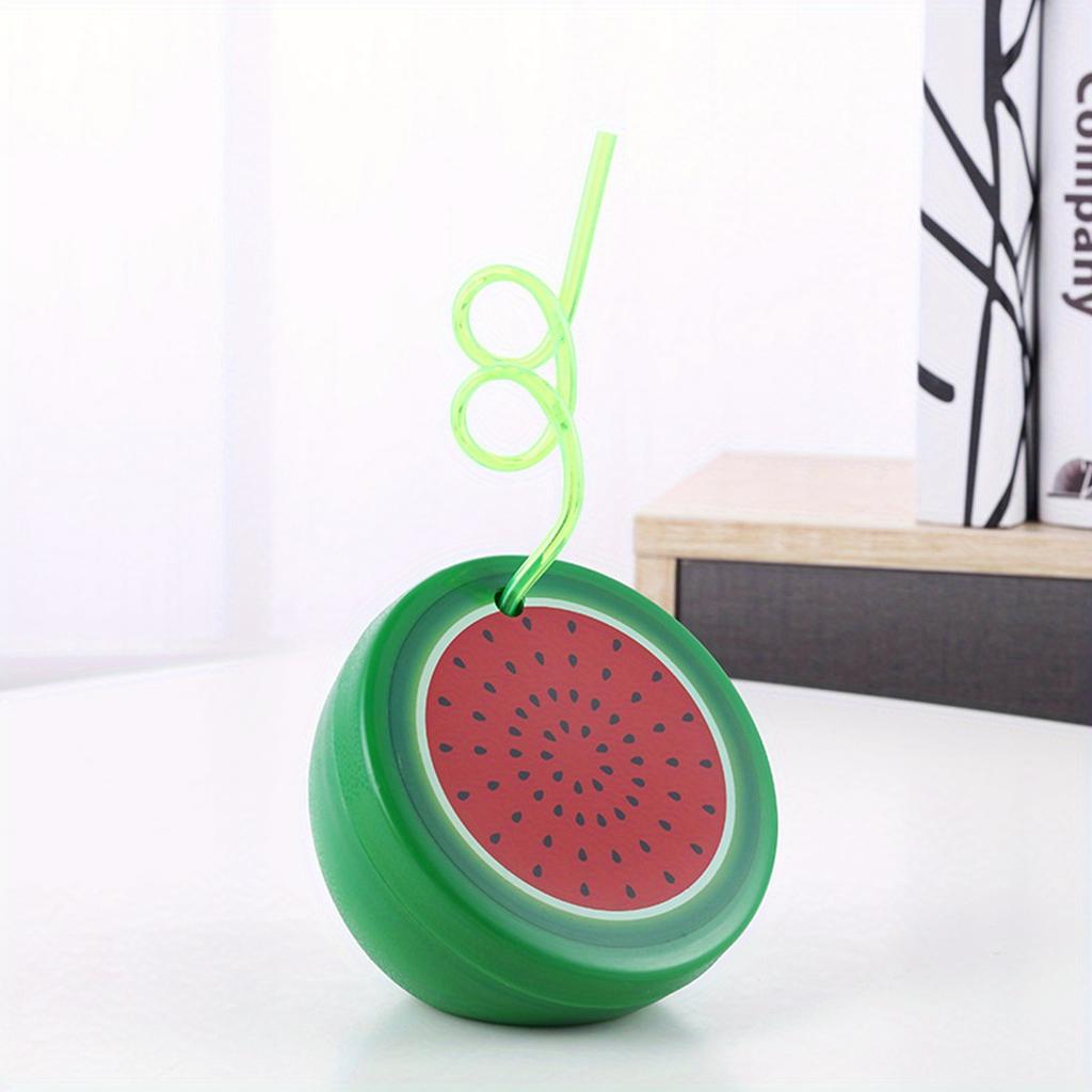 8pcs Creative Cartoon Fruit-Shaped Cups with Straws , Watermelon, Lemon, Orange, Kiwi Design , Reusable Plastic Food-Safe Drinking Cups