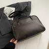 Trendy Vintage Leather Large Capacity Tote Bag with Detachable Plush Charm Pretzel Keychain Spacious Daily Commute Shoulder Bag