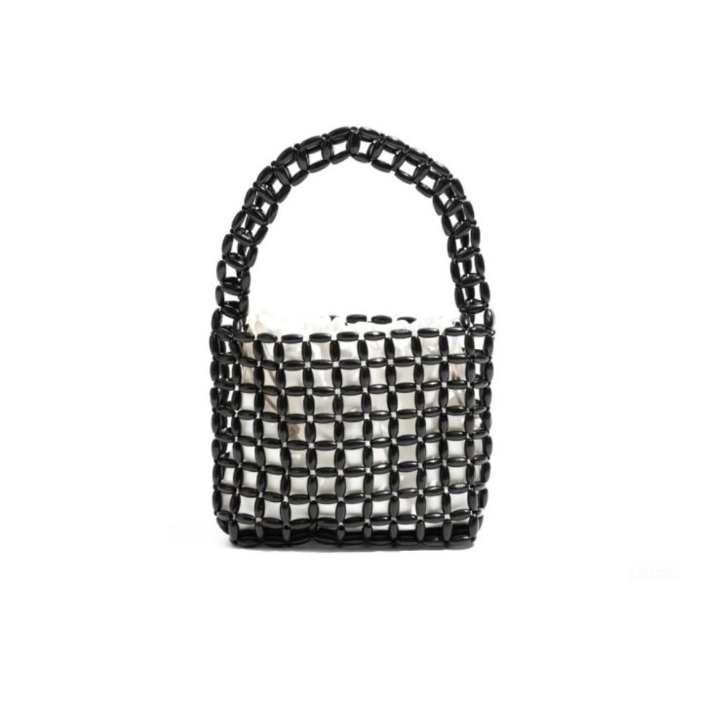 

Vintage Hollow Out Bag Pure Color Openwork Bag Casual Beaded Woven Bag Vacation Beach чёрный
