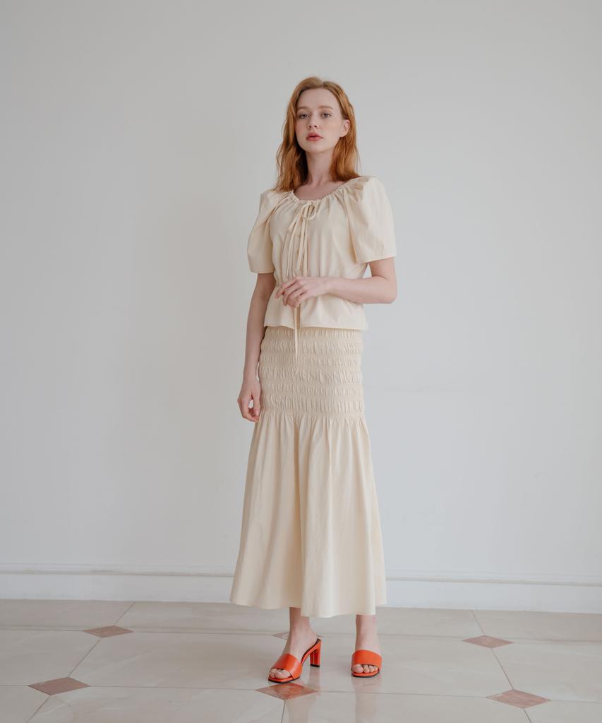 Bellua Smock Shirring Skirt _ Cream