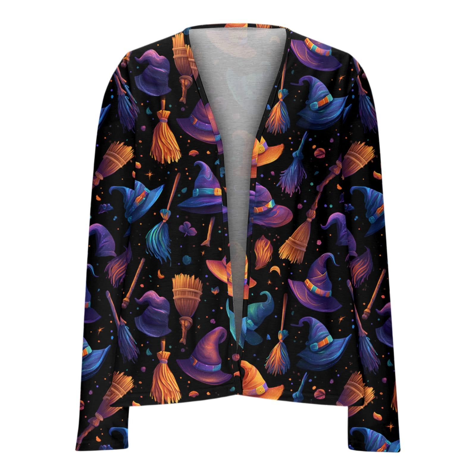 

Ladies Loose Comfortable Casual Fashionable Long Sleeved Cardigan With Halloween Print Top L чорний