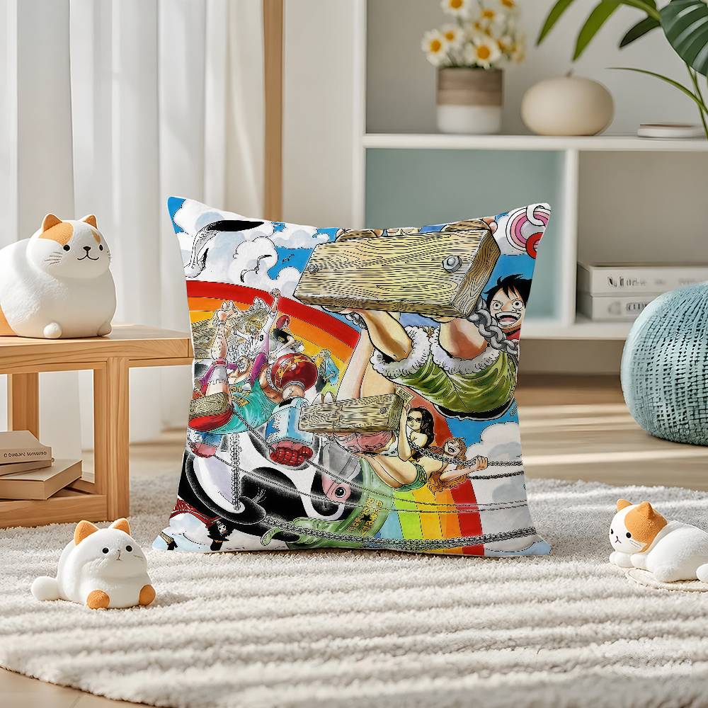 One Piece Straw Hat Pirates Anime Plush Pillow Cover Soft Short Plush Cushion Cover For Sofa Bedroom Home Decor Gift Decoration