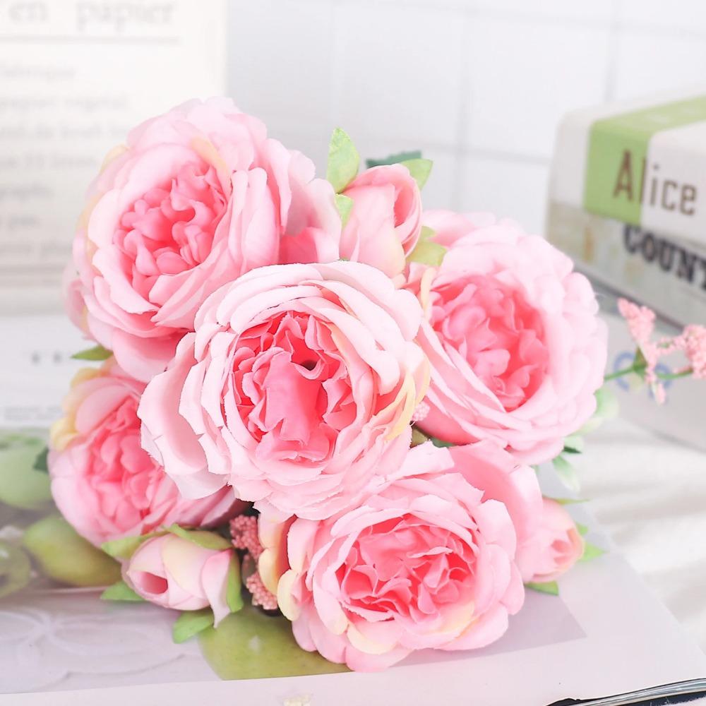 Artificial Flowers Silk Peony Hydrangea For Living Room Home Decoration Wedding Bride Bouquet Rose Fake Plants Table Accessories