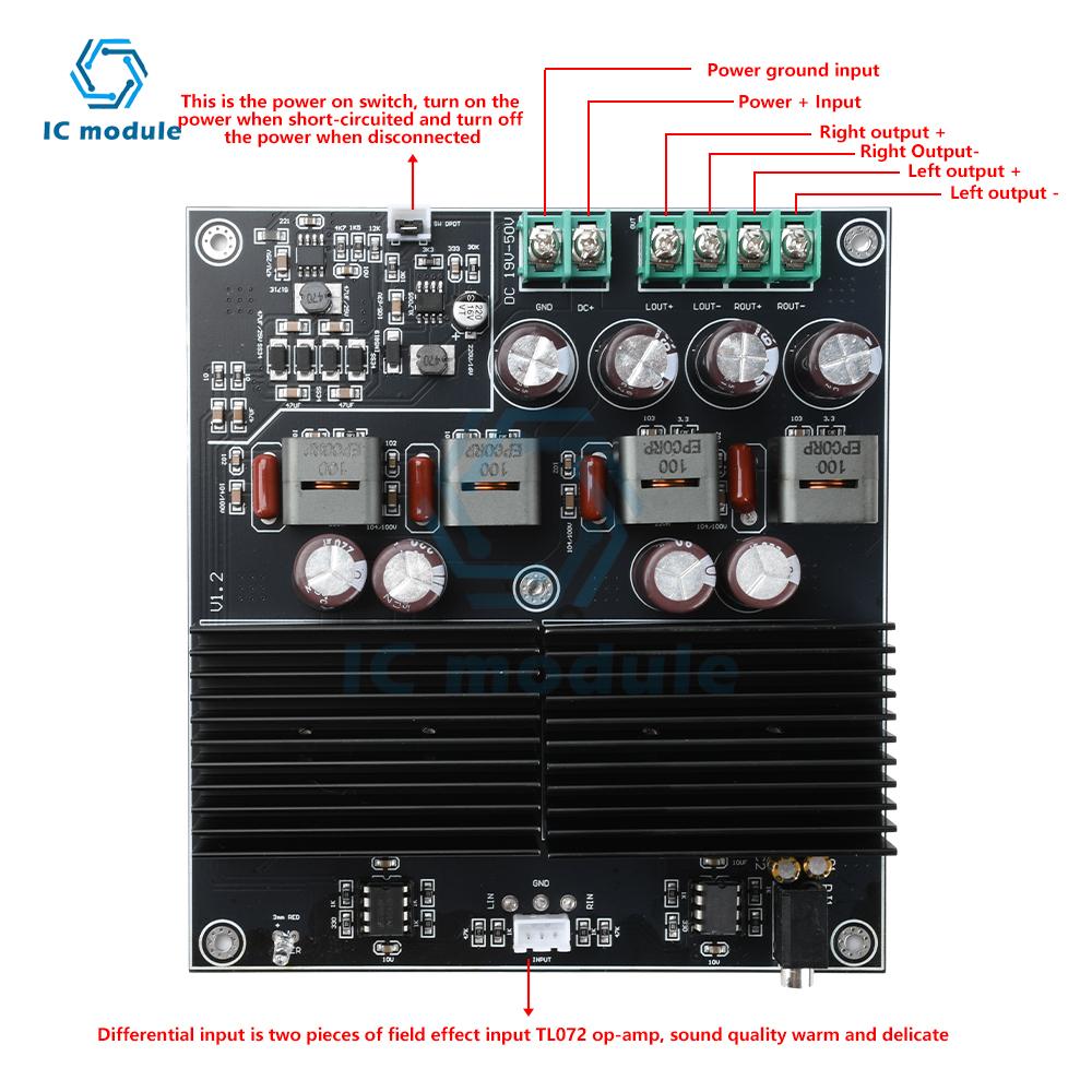 DC 19-50V Dual Channel 600W+600W Stereo Amplifier Board Dual Core TPA3255 Amplifier Module AMP