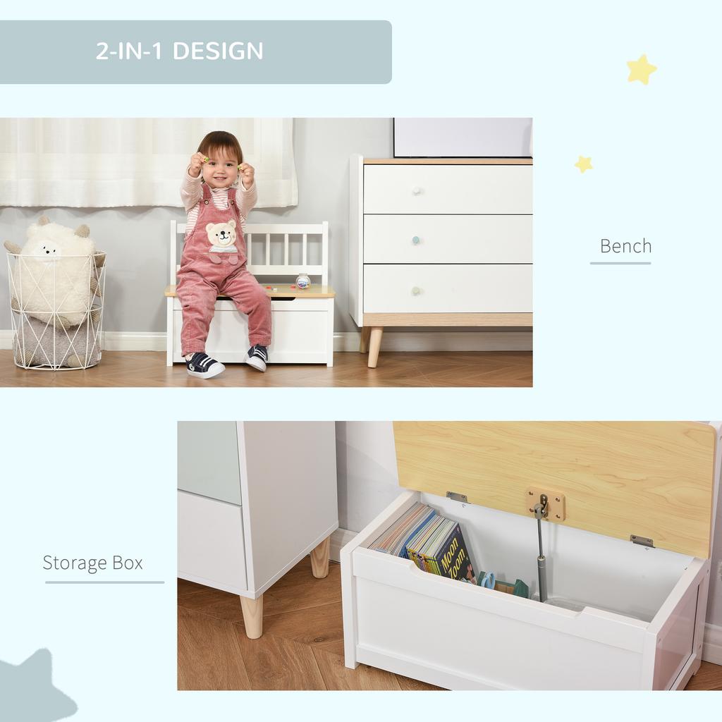 2 In 1 Wooden Toy Box Seat Storage Bench Storage Chest Cabinet Organiser With Safety Pneumatic Rod