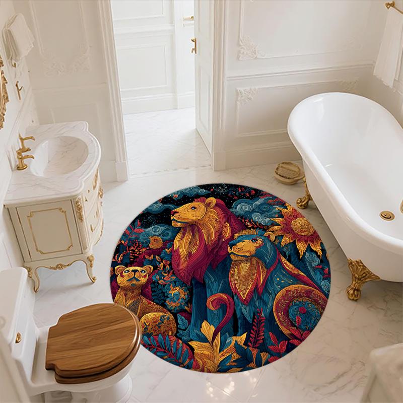 Lion Pattern Round rug,Carpet Rug for Living Room Bedroom Playroom ,Non-slip Floor Mat,Holiday Gifts and Birthday Gifts.