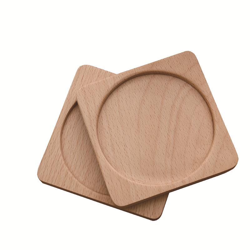 Beech Wood Heat Insulation Coaster: Creative Square, Round, or Engraved Solid Wood Tea/Coffee Coaster.