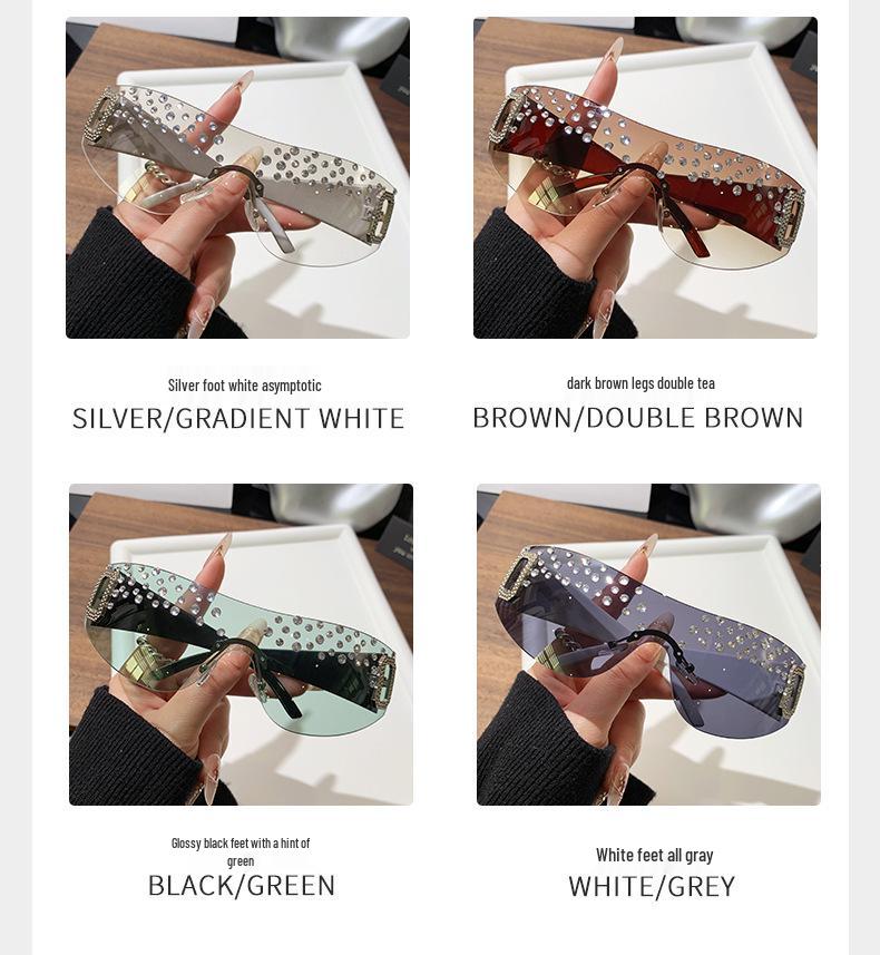 Y2K Rhinestone-Encrusted Large-Frame Sunglasses for Women