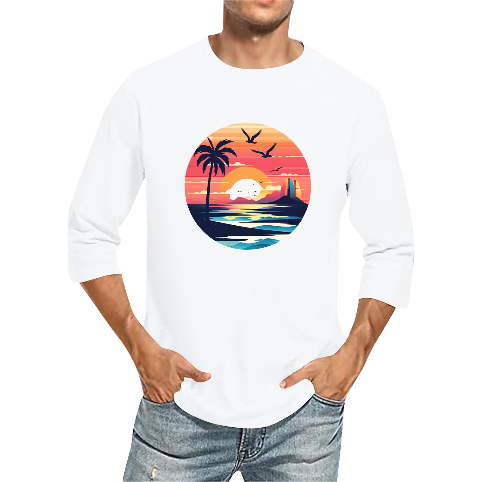 

Мужская однотонная футболка с круглым вырезом и рукавами три четверти M белый