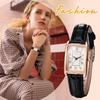 "Women's Square Dial Quartz Watch Waterproof Brown Strap Pink Case Simple Design"