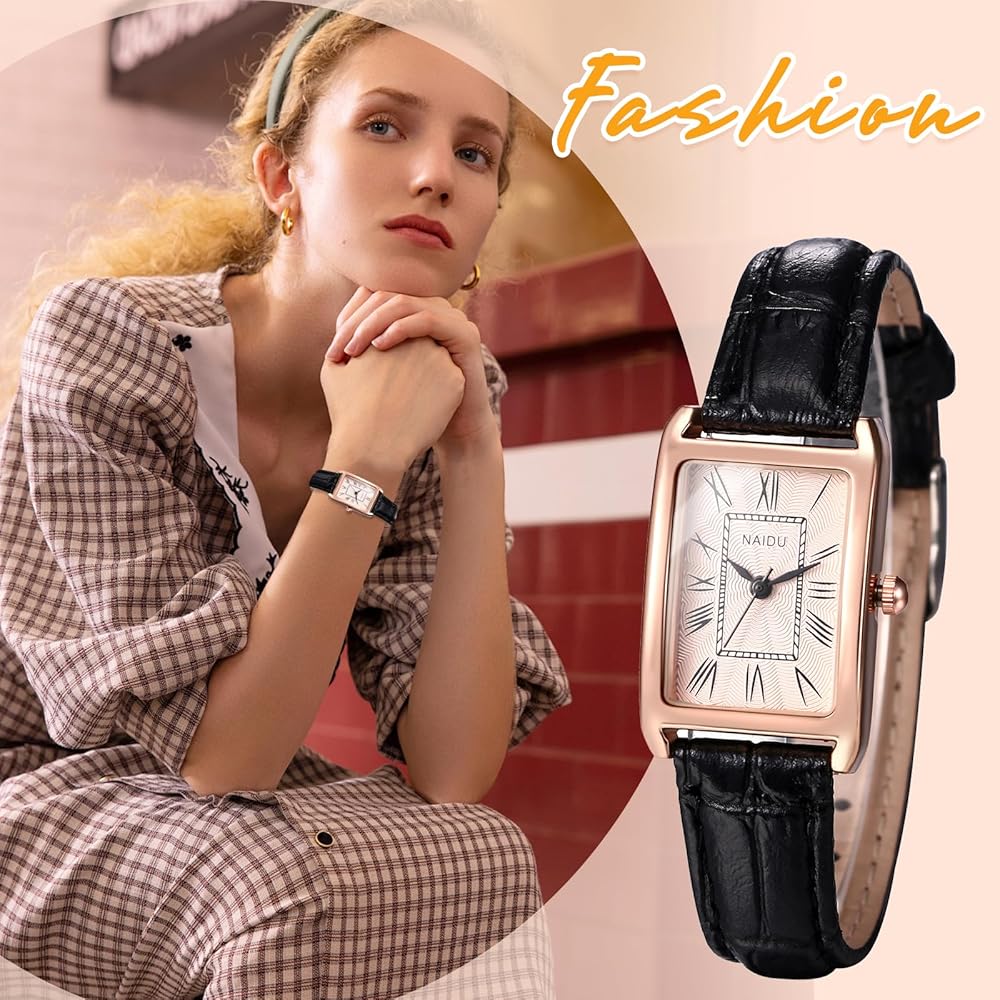 "Women's Square Dial Quartz Watch Waterproof Brown Strap Pink Case Simple Design"