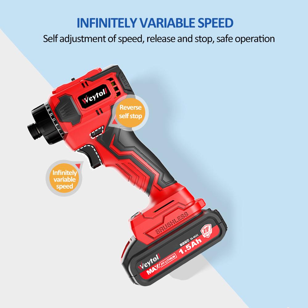 Weytoll 21V Lithium-Schraubendreher Drehmoment einstellbar 2 Geschwindigkeitsregelungsmodi Multifunktionale Reparatur