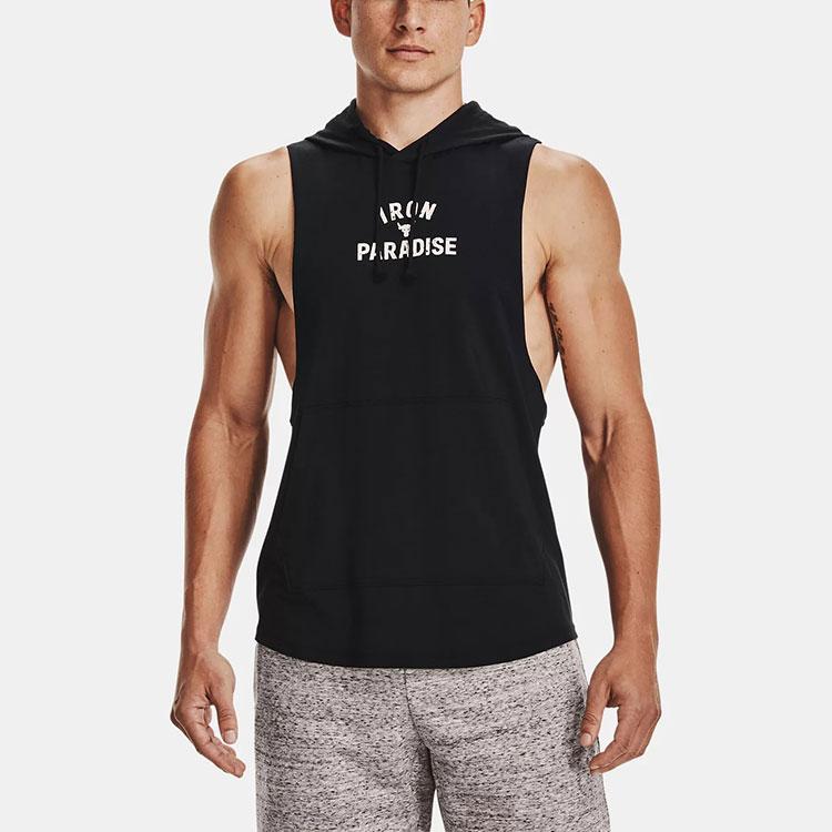 Under Armour Vzor písmen Bez rukávů S kapucí Sportovní vesta Pánské topy Černá 1365215-001