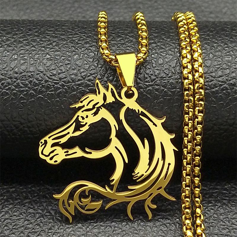 Horse Head Pendant Necklace for Women/Men Stainless Steel Animal Horse Accessories Chain Necklaces Jewelry colar masculino N2026