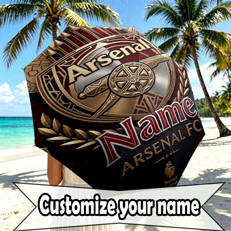 Custom Name Personalized Arsenal F.C Print Umbrella, Auto Open Close, 8‑Rib Sturdy Frame, Commute Camping Hiking Use, Birthday Gift