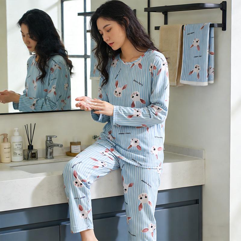 Women's Cute Cartoon Long Sleeve Pajama Set – Comfortable Thin Style for Spring, Autumn, and Winter, Wearable Outdoors