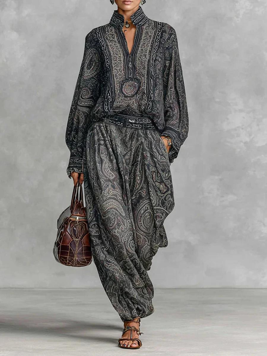 

Весна Осінь Нова Мода Пейслі Квітковий Візерунок Розкішний Вінтажний Стиль Комплект L темний колір орхідеї