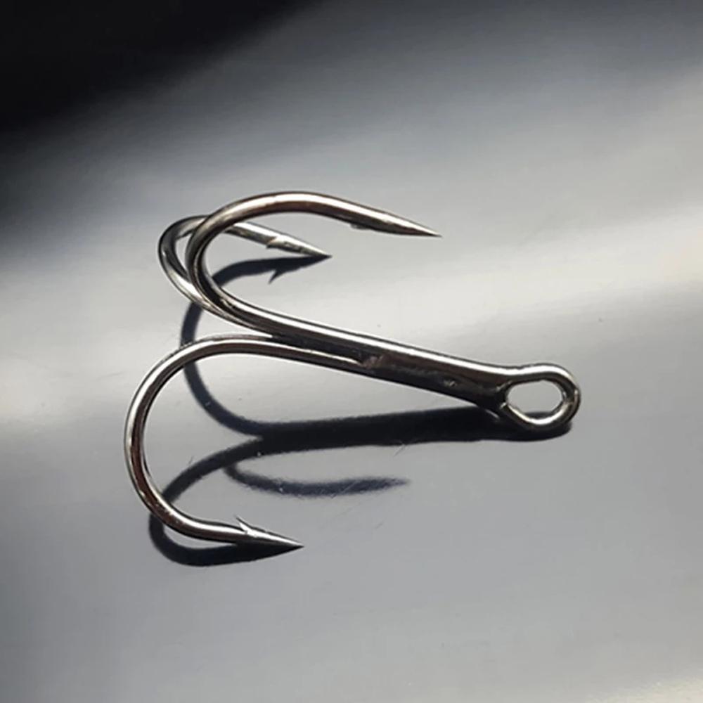 Sharpened High Carbon Steel Silver Fishhooks Barbed Fishhook 2/4/6/8/10 Treble Fishing Hook