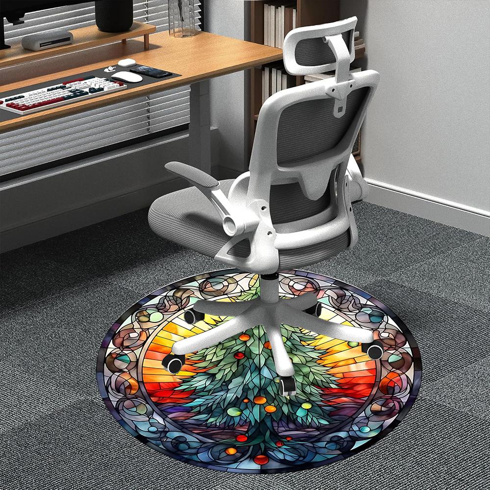 

1pc Christmas Tree Stained Glass Office Round Area Rug, Indoor Mat Suitable ForOffice, Under Office Chairs Bedroom Living Room Home Decor, Room Deco 80cm by 80cm