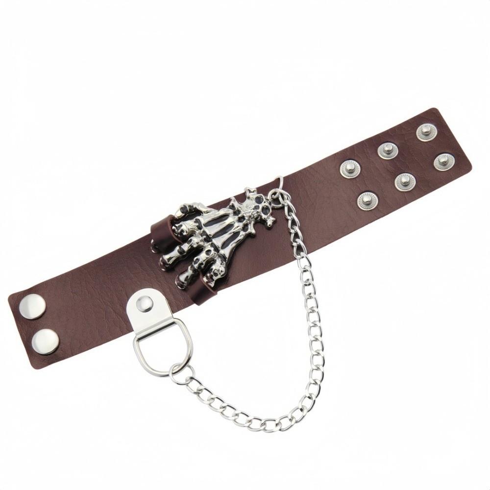 Solid Color PU Leather Bracelet Adjustable Wide Chain Bracelet Dark Style Skull Wristband Unisex