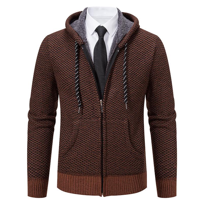 Men S Hooded Cardigan Sweater Thick Knit Outerwear For Winter