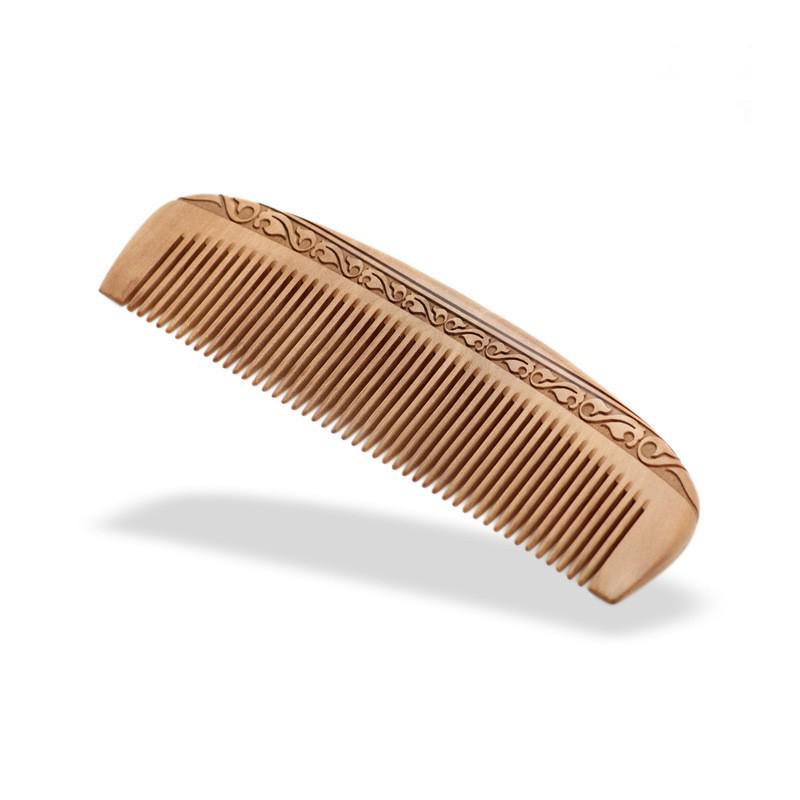 Handmade Old Nanmu Solid Wood Comb: Thickened Double-Sided with Carved and Printed Design - Perfect Gift from Scenic Spots