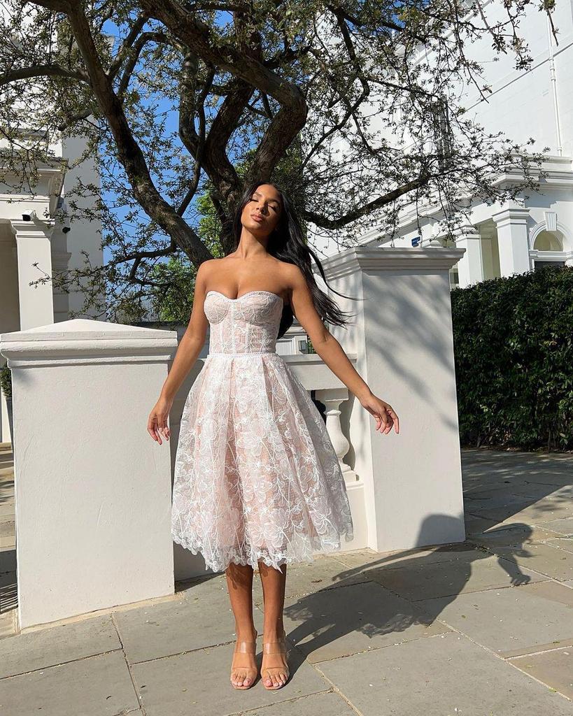 Summer Strapless Embroidered Lace Evening Gown - Sexy European & American Style
